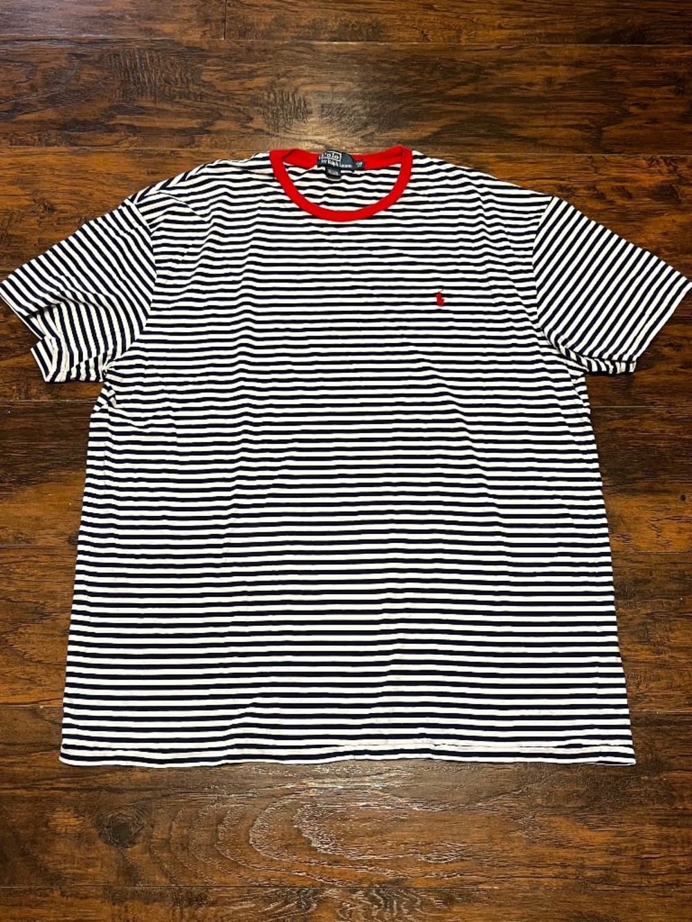 Vintage Polo Ralph Lauren Pinstripe Shirt Men's 2XB Red Collar Lightweight Camp